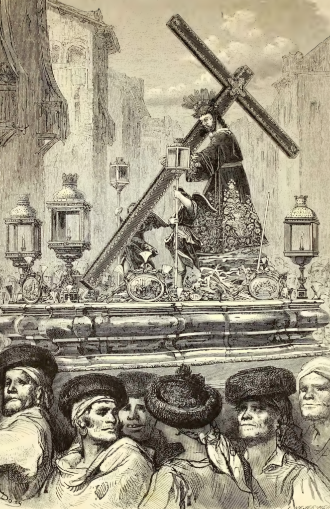 Jesús Nazareno del Gran Poder, processione della Semana Santa di Siviglia.  Illustrazione di Gustave Doré (da L'Espagne, 1874 p. 345).
